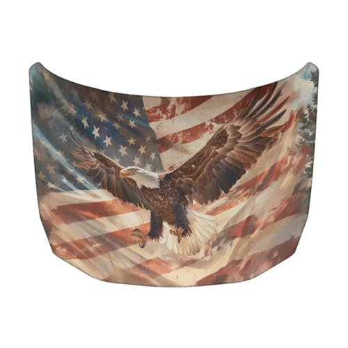 Image of Car Hood Cover Protector Breathable Elastic Fabrics All-Season Protection American Flag and Eagle Auto Hood Decoration and Protection for Most Sedans Small SUV Truck