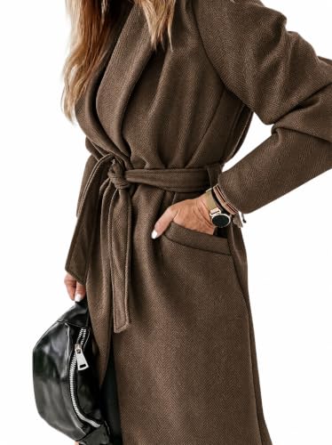 Image of Ladiyo Womens Classic Coat Lapel Collar Open Front Belted Long Jacket