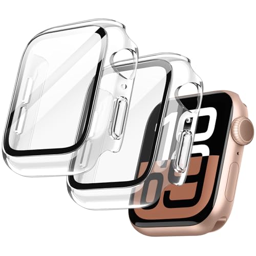 JETech Cover con Pellicola Protettiva per Apple Watch Series 11/10 46mm, Custodia Protettiva Complessiva, Integrato Vetro Temperato Film Alta Sensibilità, 2 Pezzi (Trasparente)