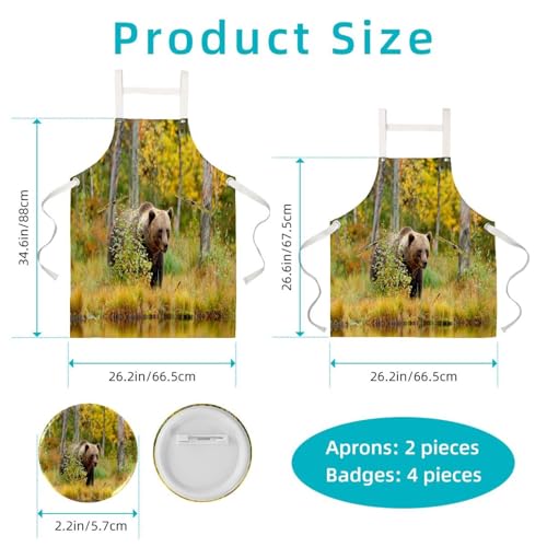 Tablier de cuisine ours marron marchant autour du lac lot de 2