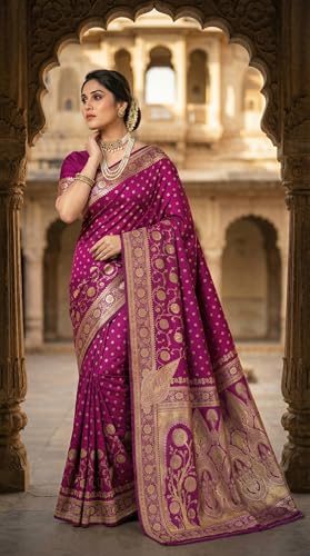 Image of C J Enterprise Women's Pure Soft Silk Saree With Blouse Piece For Wedding (Jiya)