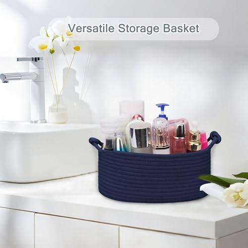 Image of COMSE Small Gift Basket Empty with Bag & Ribbons, Solid Navy Blue