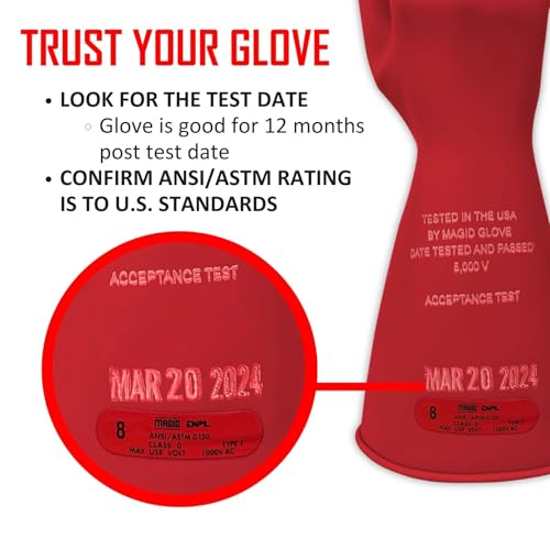 Image of MAGID Rubber Insulating Electrical Safety Gloves, Class 0 ASTM Compliant, Size 11, 14 inch Cuff, Lineman Electrician Voltage Protection, M014R11