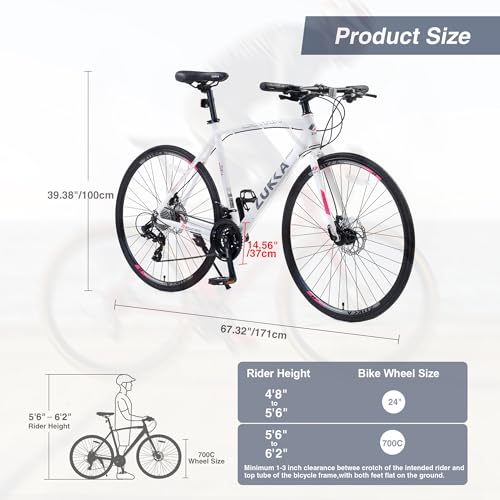 ZUKKA 700C Road Bike for Adult 24-Speed Unisex Hybrid Road Bicycle, Alloy Frame/Dual-Disc Brakes/Multiple Colors - Thumbnail 3