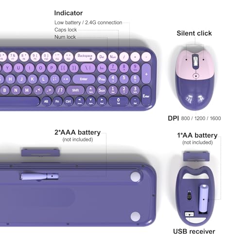 Image of KNOWSQT Wireless Keyboard and Mouse Combo - Purple-Gradient 2.4G Full-Size Typewriter Cute Colorful Keyboards - USB Plug and Play, for Windows, Laptop, Computer, PC, Desktop