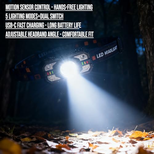 Linterna frontal manos libres recargable con sensor de movimiento para camping exterior 6