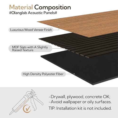 Olanglab Acoustic Wood Wall Panels 4 Pack, Sound Dampening Wood Slat ...