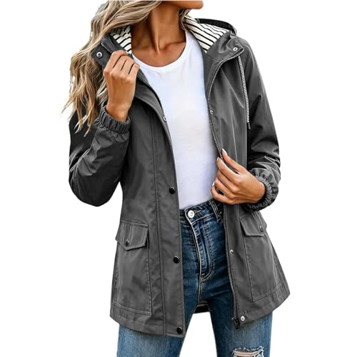 FOCLMP Womens Raincoat Lightweight Rain Jacket Waterproof Trench Coat Fall