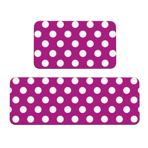 GVYGVY Antifatigue Kitchen Mats for Floor 2 Piece - Bright Purple Polka Dot Print Kitchen Rugs Washable, Non Slip Runner Rug Standing Mat for Office/Bathroom/Laundry/Home Decor and Accessories