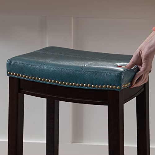 Linon Carson Blue Backless Counter Stool, Brown by Linon - Image 3