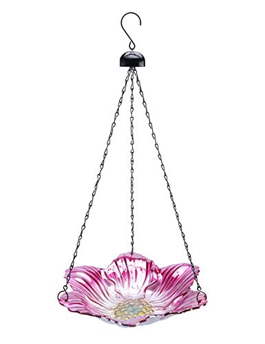 MUMTOP 12 pulgadas para colgar pájaros, baño de vidrio, para pájaros, comedero de pájaros al aire libre, decoración de jardín, patrón de flores rosas (forma de encaje) Cover