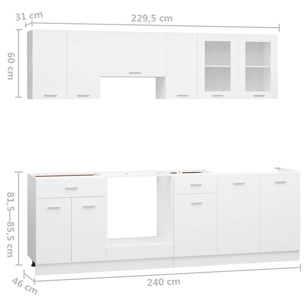 vidaXL Conjunto de armarios de Cocina de 8 Piezas Lyon de Madera de ingeniería Blanca