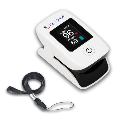 Image of Dr. Odin OPO102 Fingertip Pulse Oximeter Measures SpO2, Pulse Rate & Perfusion Index with OLED Display, Adjustable Brightness, Beep Alarm & Auto Power Off (White)