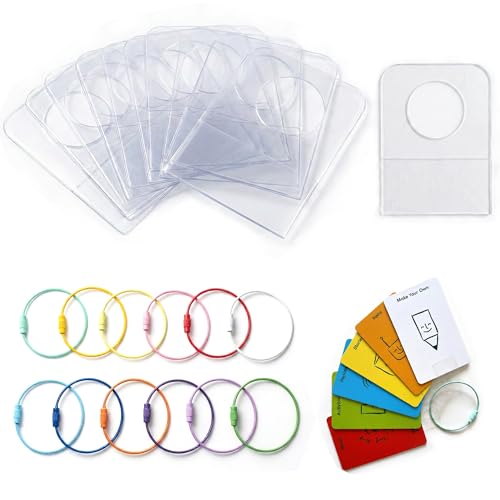 Kojcijs 240 Pcs Card Holder for Yoto Cards Self Adhesive Hang Tabs with 12 Colorful Stainless Steel Wire Rings Storage Case for cards & Photos