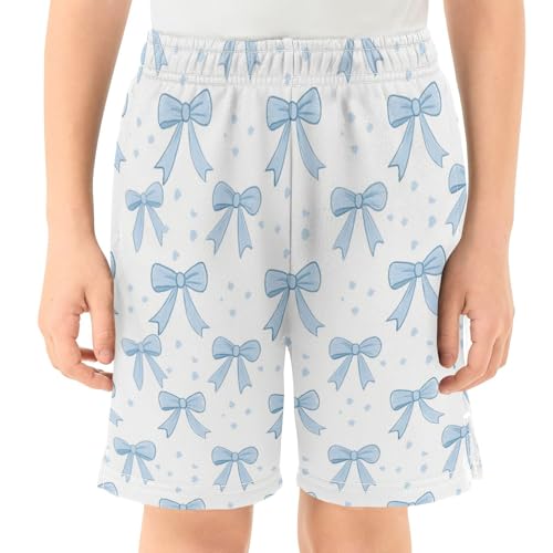 Blue Bows Athletic Shorts with Zipper Pockets, Youth Boys Athletic Running Shorts for Summer2