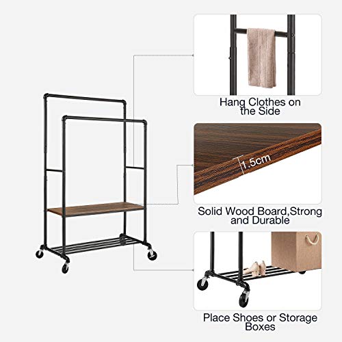 Greenstell GR006-V2-GL-VC Clothes Rack With Shelves, 39 Inch Garment Rack, 400Lb Load Capacity, Sturdy Clothing Rack For Hanging Clothes, With Double Rods Large Storage, 62-72 Inch Adjustable Height Rolling Rack thumb #2
