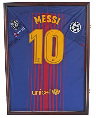 Displaygifts Jersey Display Frame Case Lockable, Large Sport Jersey Shadow Box With 98% Uv Protection Acrylic And Hanger For Baseball Basketball Football Soccer Hockey Sport Shirt And Uniform (Mahogany Finish) #TOP2