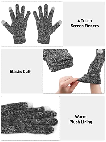 Aneco Winter Warm Knit Scarf Beanie Hat Touchscreen Gloves Set Warmer Long Scarf Set for Men and Women4