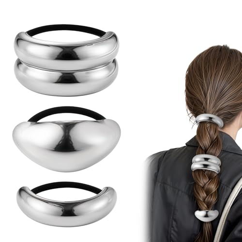 Thinp Confezione da 3 elastici per capelli in metallo, per coda di cavallo, da donna, con cerchio in metallo, stile gotico punk, per donne e ragazze