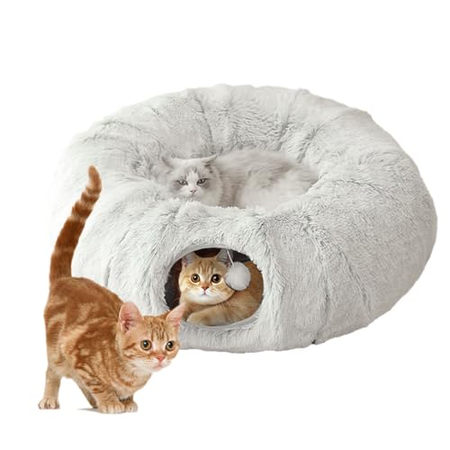 Dhqkqg Katzentunnel, 85 cm Faltbar Katzentunnel Rund, 3 in 1 KatzentunneL, Katzenspielzeug für Indoor-Katzen mit Schlafplatz, Donut Cat Tunnel mit...