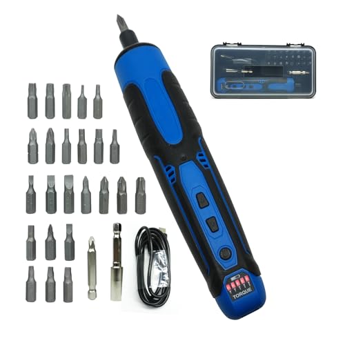 Electric Screwdriver Cordless Screwdriver Set with 28 Bits 5 Adjustable Torque Settings Electric Screwdriver Rechargeable USB Charging Cable 3 LED Light and Carrying Case Power Screwdriver.