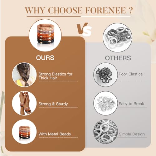 Image of FORENEE Hair Ties No Damage - 10PCS Ponytail Holders - Elastic Hair Ties for Thick Hair - Braided Hair Bands for Women Girls's Hair - Neutral