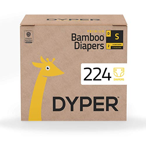 DYPER | Responsibly Sourced Bamboo Baby Diapers | Ink Free, Soft + Durable | Small | 6-16 lbs | 224 Count