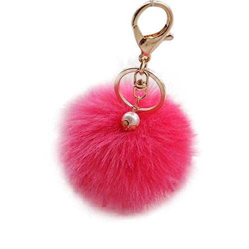 DZT1968® Solid Color Imitate Rabbit Fur Ball Keychain Handbag Key Ring Car Key (Watermelon Red)