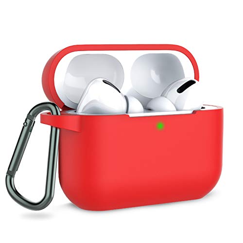 Image of AirPods Pro Case Cover, Coffea Protective Silicone Case with Keychain for Apple AirPod Pro, Mystic Red [US Patent Registered]