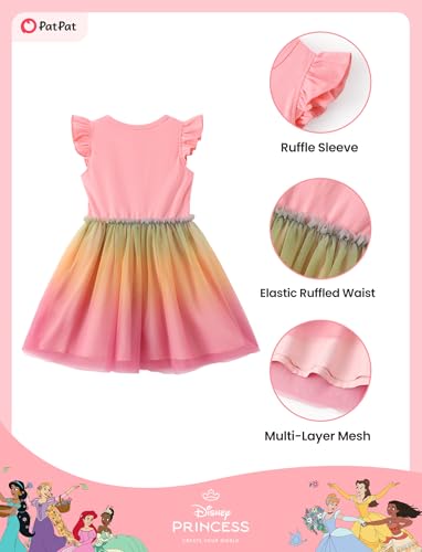 Image of Disney Princess Frozen Elsa Minnie Stitch Toddler Girl Tulle Tutu Dress Ruffle Sleeve Mesh Summer Birthday Party Clothes 2-9Y