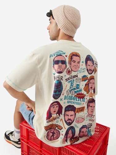 Image of The Souled Store Official The Boys: Doodle Men and Boys Round Neck Short Sleeve White Graphic Print Cotton Oversized Fit T-Shirts The Boys Meme Comic Character TV Show