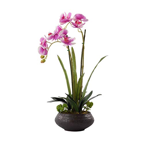 YueZiming Juego de flores artificiales de seda Phalaenopsis con flores artificiales para porche, mesa de porche, flores falsas, plantas de simulación, bonsái, dormitorio, sala de estar, oficina
