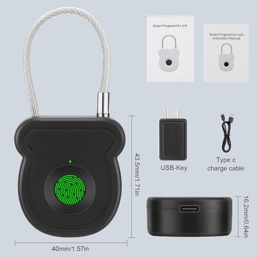 Fingerprint Padlock Lock with Key Backup, Biometric Metal Keyless Thumbprint Lock, Waterproof, USB Rechargeable, for Gym Locker, School Locker, Luggage, Backpack, Suitcase4
