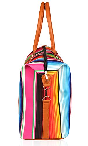 KraftyChix Serape Duffel Tote Bag for Weekend Trip or Vacation,Overnight Duffel Bag with Nice Coordinating Brown Handles and Shoulder Strap (multicolour strap)