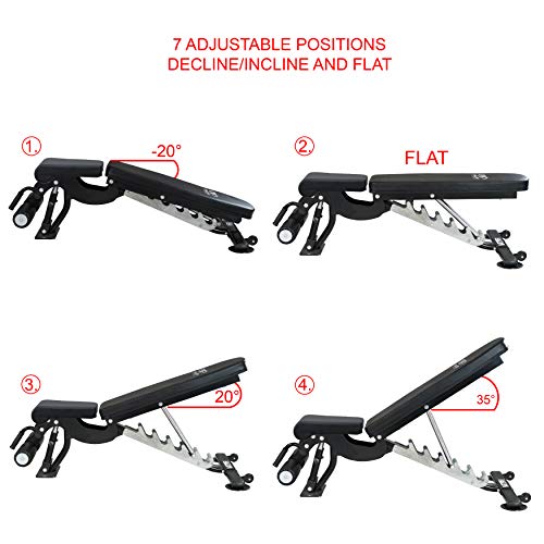 Valor Fitness DD-40 Heavy Duty Adjustable Weight Bench with Nylon Wheels – 7 Positions Including Flat, Incline, and Decline Bench Press