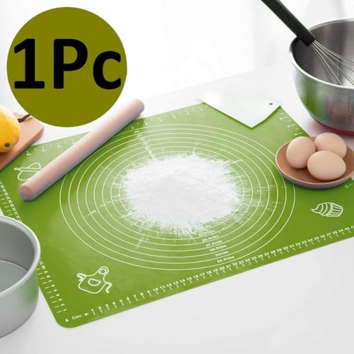 Image of Lukzer Baking Mat with Measurements for Fondant Dough Pastry Roti Chapati & Pizza | Non-Stick Reusable Silicone Kneading & Rolling Sheet Easy to Clean Food Grade 50 x 40 cm (Green)