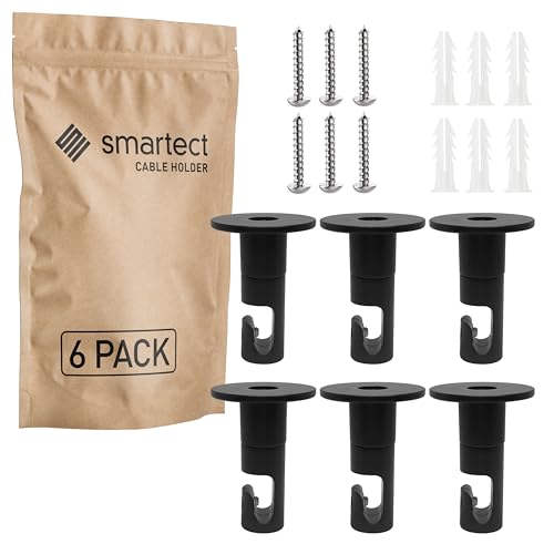 smartect Decentratore da Parete e Soffitto per la suspensione dei Cavi [6 Pezzi, Nero] Gancio da soffitto con viti e tasselli, Supporto in superficie per il tuo progetto fai-da-te