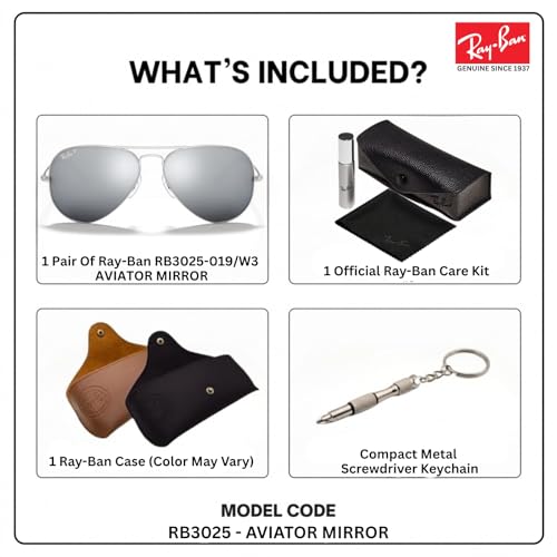Image of Ray-Ban RB3025 AVIATOR MIRROR Pilot Shaped Sunglasses for Men & Women with Official RAYBAN Eyewear Kit