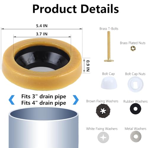 image for WCCH Toilet Wax Ring and Brass Toilet Floor Bolt, Floor Mounted Toilet