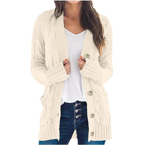 Sweaters for Women Open Front Fashion Cardigan Button Down Cable Knit Chunky Long Sleeve Fall Outfits