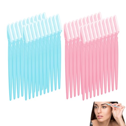 40 Pcs Eyebrow Razors Shaper Trimmer Shaver Facial Hair Remover, Exfoliating Dermaplaning Tool (Pink Blue) with Cap Eyebrow Shaper for Women and Men