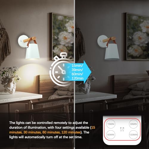 Image of Battery Operated Wall Sconces Set of Two, Dimmable Battery Powered Wall Sconces Lamp, White Cordless Wall sconce with Remote Control, Indoor Wireless Wall Mounted Lamp For Bedroom Living Room