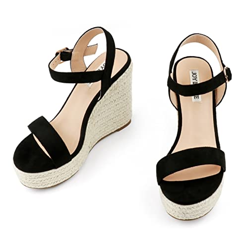 Image of JOY IN LOVE Womens Espadrilles Wedge Sandals Platform Heels Ankle Strap Open Toe Buckle Sandals