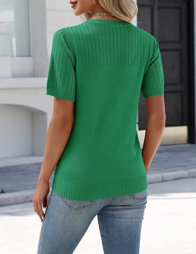 Zeagoo Womens Summer Sweaters Work Formal Teacher 2026 Short Sleeve Tops Blouses Dressy Business Casual Outfits Green — view 5