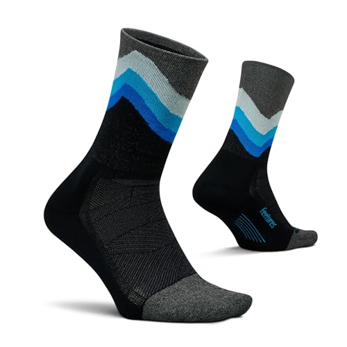 Feetures Elite Light Cushion Mini Crew Sok, sportsok met gerichte compressie, Zwarte deining (1 paar), Large