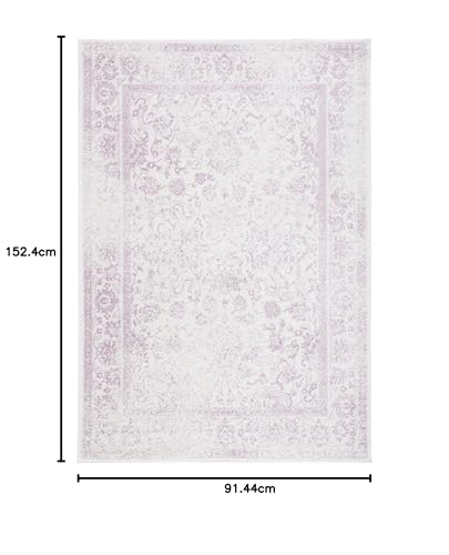 Safavieh Distressed Rug for Living Room Dining Room, Bedroom - Adirondack Collection, Short Pile, in Purple and Ivory, 91 X 152 cm - Image 2