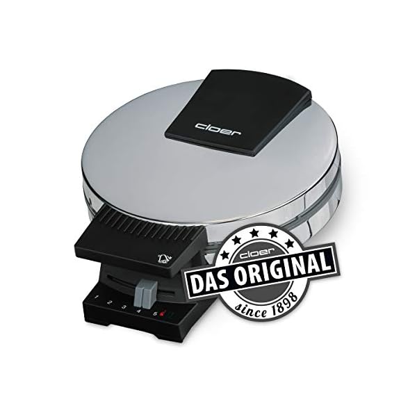 Cloer 185 Waffeleisen für eine Herzwaffel, 930 W, Waffelgröße 16 cm, schwere Backplatten, optische und akustische Fertigmeldung, Edelstahlgehäuse, Edelstahl, Chrom – Bild 3
