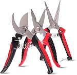 VASLON 3 Pack Garden Pruning Shears,Stainless Steel Garden Shears,Garden Scissors,Garden Clippers,Pruning Snips,Branch Cutters Tree Trimmer with Safety Lock and Shock-Absorbent Spring