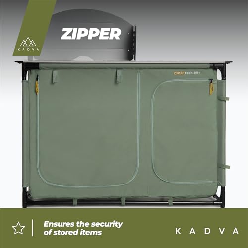 KADVA CAMPCook 221 Camping Küchenschrank faltbar 48,5x121x83,5 cm Campingschrank aus strapazierfähigen Materialien Leichte und stabile Konstruktion Einfacher Aufbau und Transport Farbe Grün