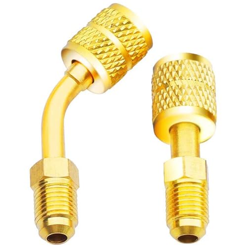 Greluma R410A-Adapter, 5/16 Zoll SAE-Buchse auf 1/4 Zoll SAE-Stecker, Flare für Klimaanlagen, HVAC, 1 gerader Adapter + 1 abgewinkelter Adapter